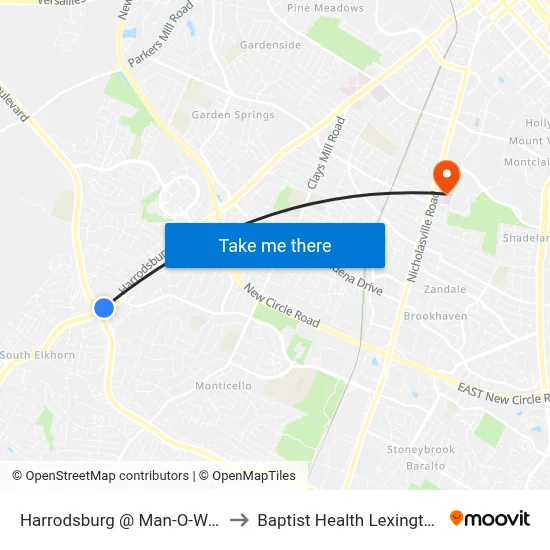 Harrodsburg @ Man-O-War to Baptist Health Lexington map