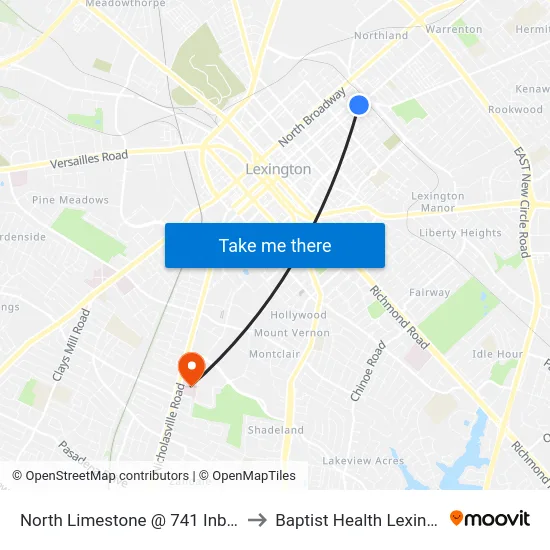 North Limestone @ 741 Inbound to Baptist Health Lexington map