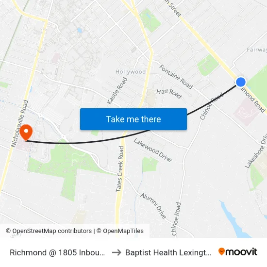 Richmond @ 1805 Inbound to Baptist Health Lexington map