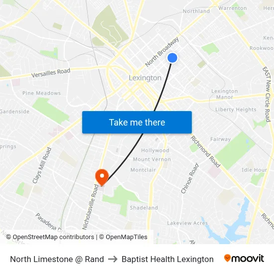 North Limestone @ Rand to Baptist Health Lexington map