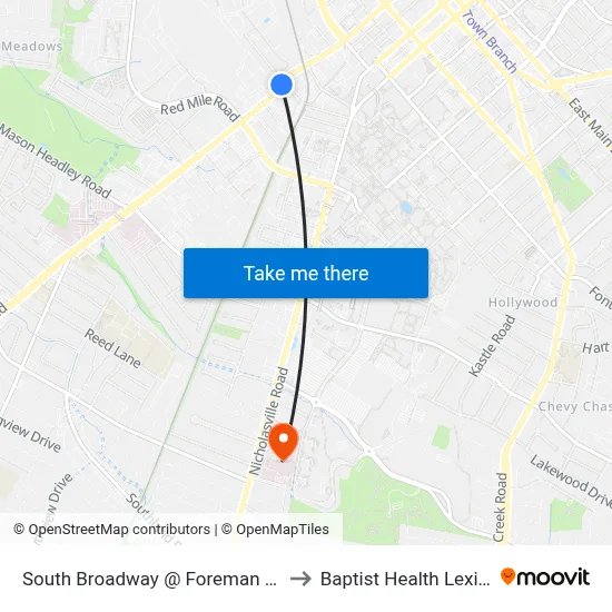 South Broadway @ Foreman Inbound to Baptist Health Lexington map