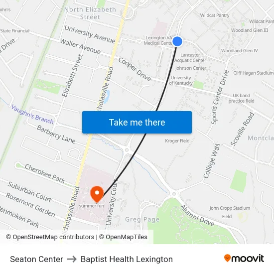 Seaton Center to Baptist Health Lexington map