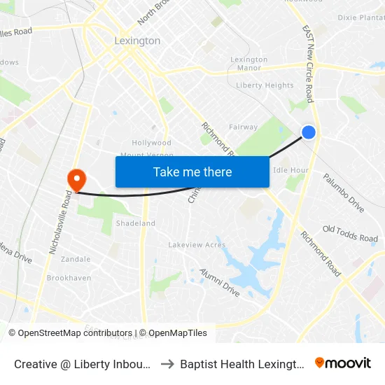 Creative @ Liberty Inbound to Baptist Health Lexington map