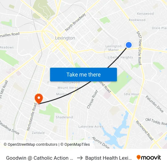 Goodwin @ Catholic Action Center to Baptist Health Lexington map