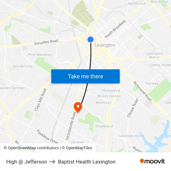 High @ Jefferson to Baptist Health Lexington map