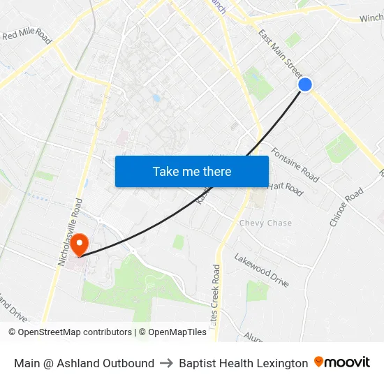 Main @ Ashland Outbound to Baptist Health Lexington map