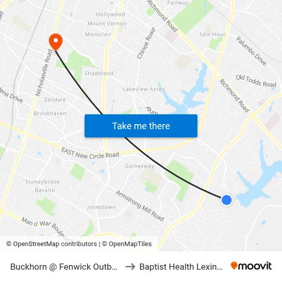 Buckhorn @ Fenwick Outbound to Baptist Health Lexington map