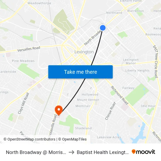 North Broadway @ Morrison to Baptist Health Lexington map
