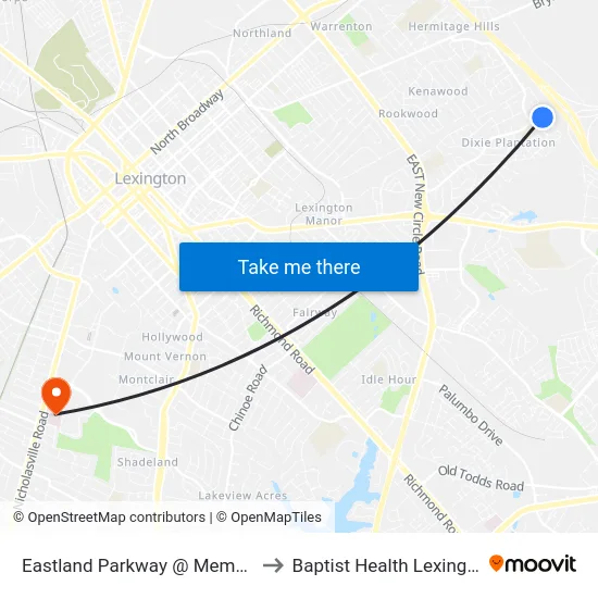 Eastland Parkway @ Memphis to Baptist Health Lexington map
