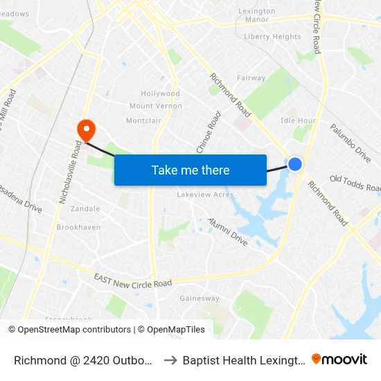 Richmond @ 2420 Outbound to Baptist Health Lexington map