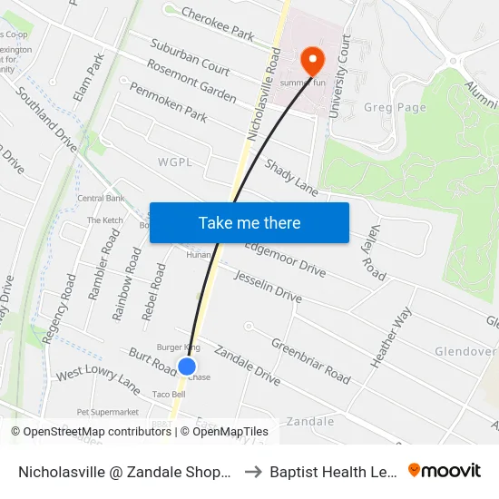 Nicholasville @ Zandale Shopping Center to Baptist Health Lexington map