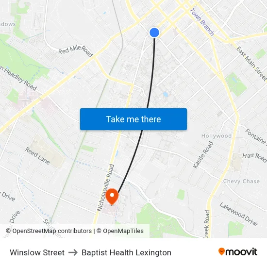 Winslow Street to Baptist Health Lexington map