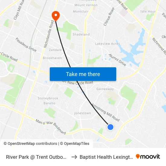River Park @ Trent Outbound to Baptist Health Lexington map
