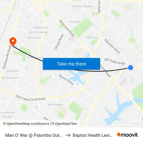 Man O' War @ Palumbo Outbound to Baptist Health Lexington map