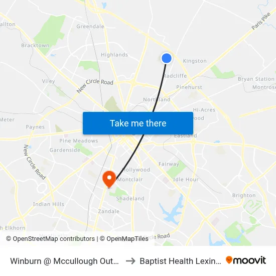 Winburn @ Mccullough Outbound to Baptist Health Lexington map