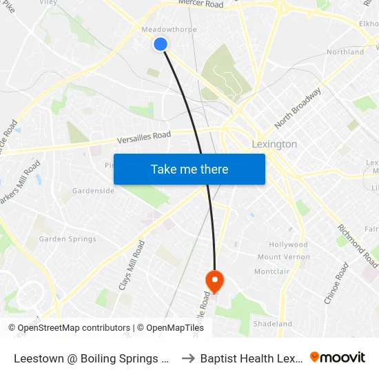 Leestown @ Boiling Springs Outbound to Baptist Health Lexington map