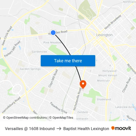 Versailles @ 1608 Inbound to Baptist Health Lexington map