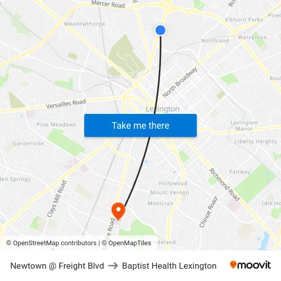 Newtown @ Freight Blvd to Baptist Health Lexington map