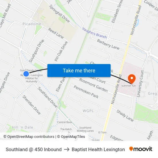 Southland @ 450 Inbound to Baptist Health Lexington map