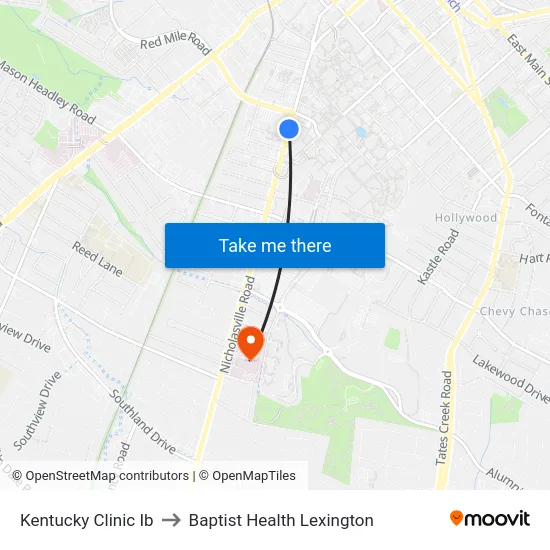 Kentucky Clinic Ib to Baptist Health Lexington map