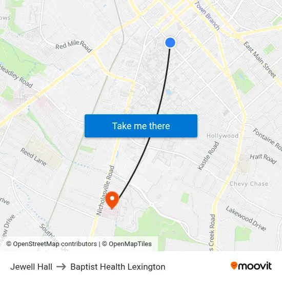 Jewell Hall to Baptist Health Lexington map