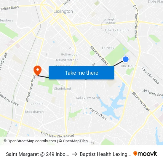 Saint Margaret @ 249 Inbound to Baptist Health Lexington map