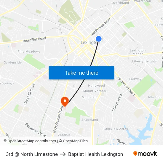 3rd @ North Limestone to Baptist Health Lexington map