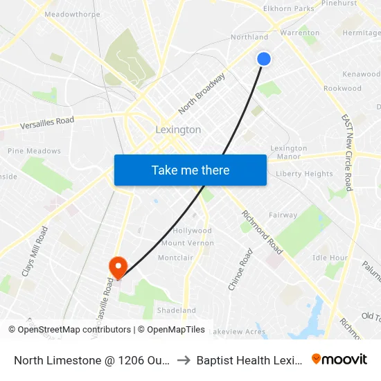 North Limestone @ 1206 Outbound to Baptist Health Lexington map