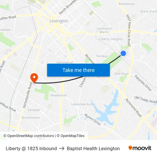 Liberty @ 1825 Inbound to Baptist Health Lexington map