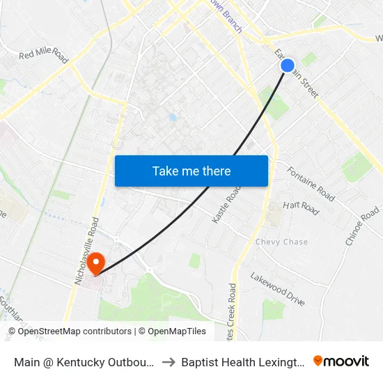 Main @ Kentucky Outbound to Baptist Health Lexington map