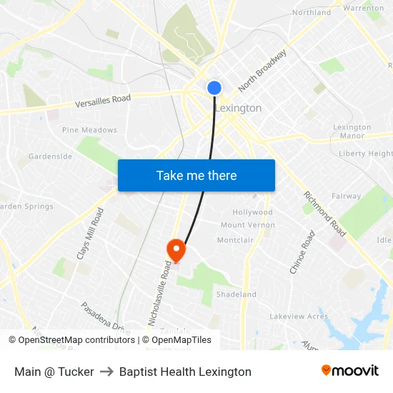 Main @ Tucker to Baptist Health Lexington map