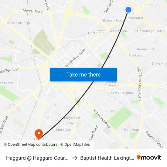Haggard @ Haggard Court Ib to Baptist Health Lexington map