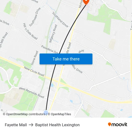 Fayette Mall to Baptist Health Lexington map