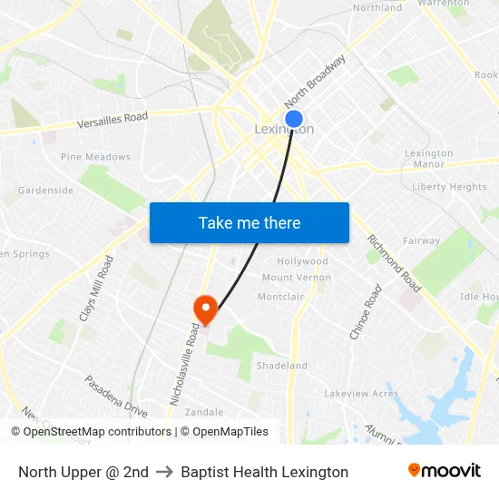 North Upper @ 2nd to Baptist Health Lexington map