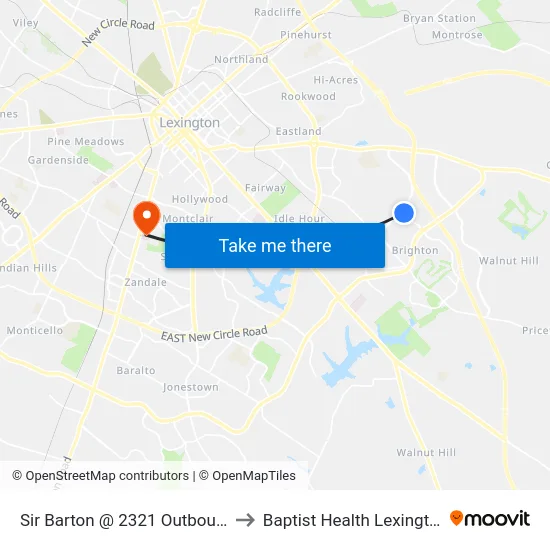 Sir Barton @ 2321 Outbound to Baptist Health Lexington map