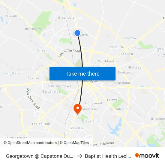 Georgetown @ Capstone Outbound to Baptist Health Lexington map