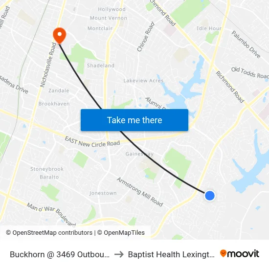 Buckhorn @ 3469 Outbound to Baptist Health Lexington map