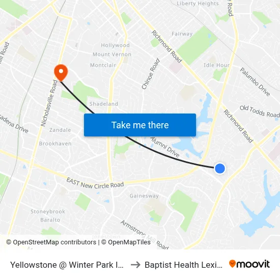 Yellowstone @ Winter Park Inbound to Baptist Health Lexington map