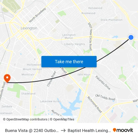 Buena Vista @ 2240 Outbound to Baptist Health Lexington map