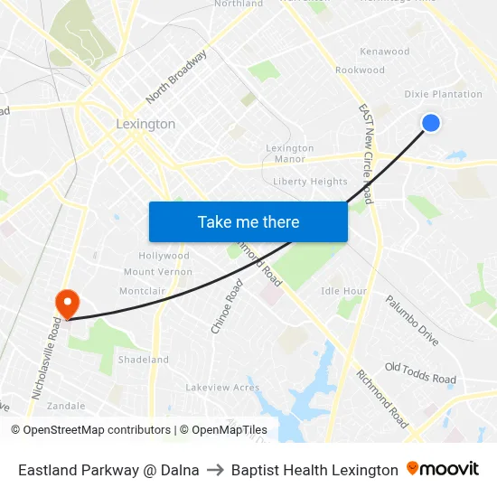 Eastland Parkway @ Dalna to Baptist Health Lexington map