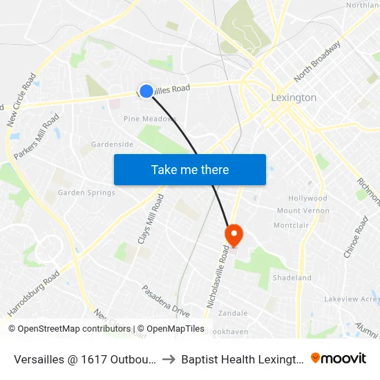 Versailles @ 1617 Outbound to Baptist Health Lexington map