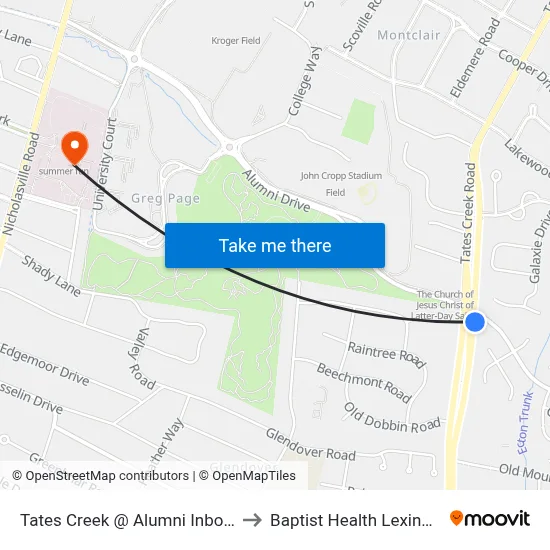 Tates Creek @ Alumni Inbound to Baptist Health Lexington map