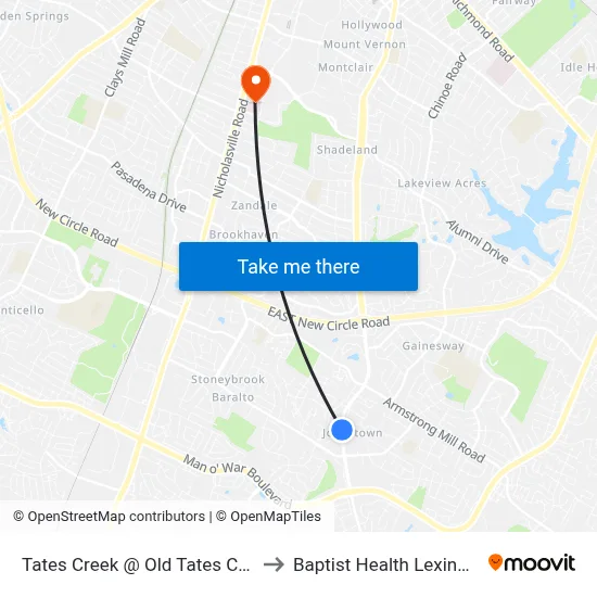 Tates Creek @ Old Tates Creek to Baptist Health Lexington map