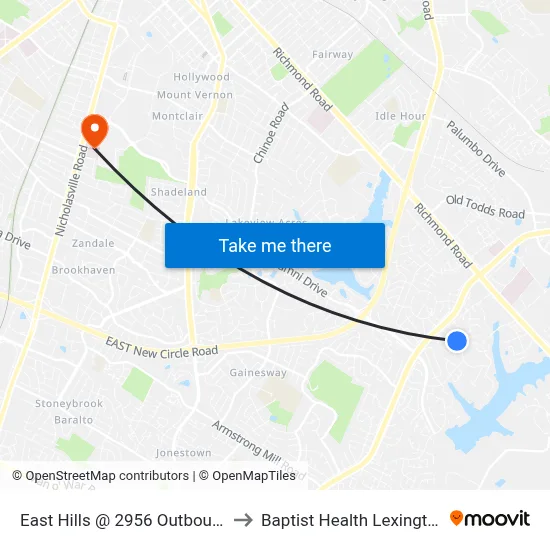 East Hills @ 2956 Outbound to Baptist Health Lexington map