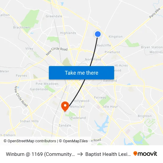 Winburn @ 1169 (Community Action) to Baptist Health Lexington map