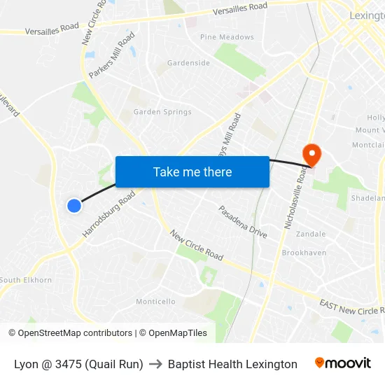 Lyon @ 3475 (Quail Run) to Baptist Health Lexington map