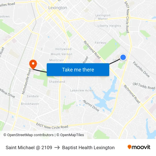 Saint Michael @ 2109 to Baptist Health Lexington map