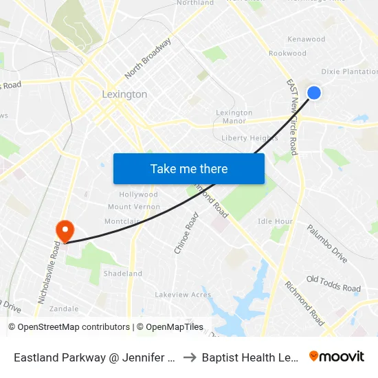 Eastland Parkway @ Jennifer Outbound to Baptist Health Lexington map
