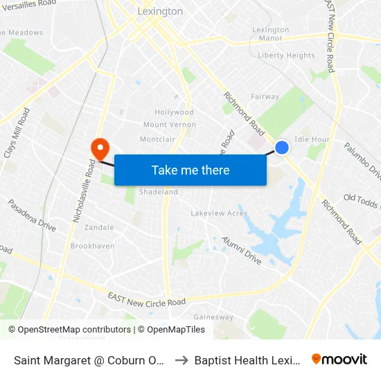 Saint Margaret @ Coburn Outound to Baptist Health Lexington map