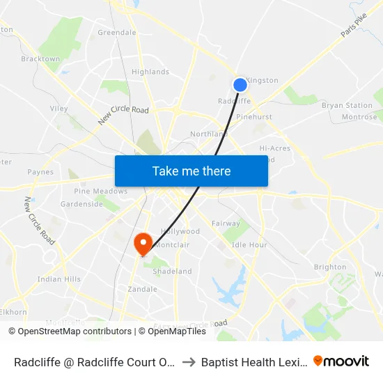 Radcliffe @ Radcliffe Court Outbound to Baptist Health Lexington map